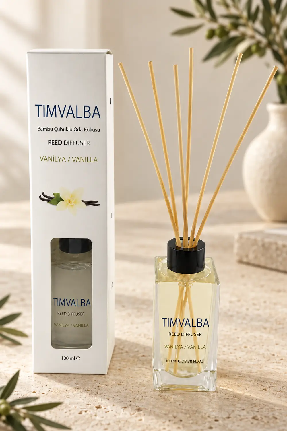 TIMVALBA private-label reed diffuser presentation