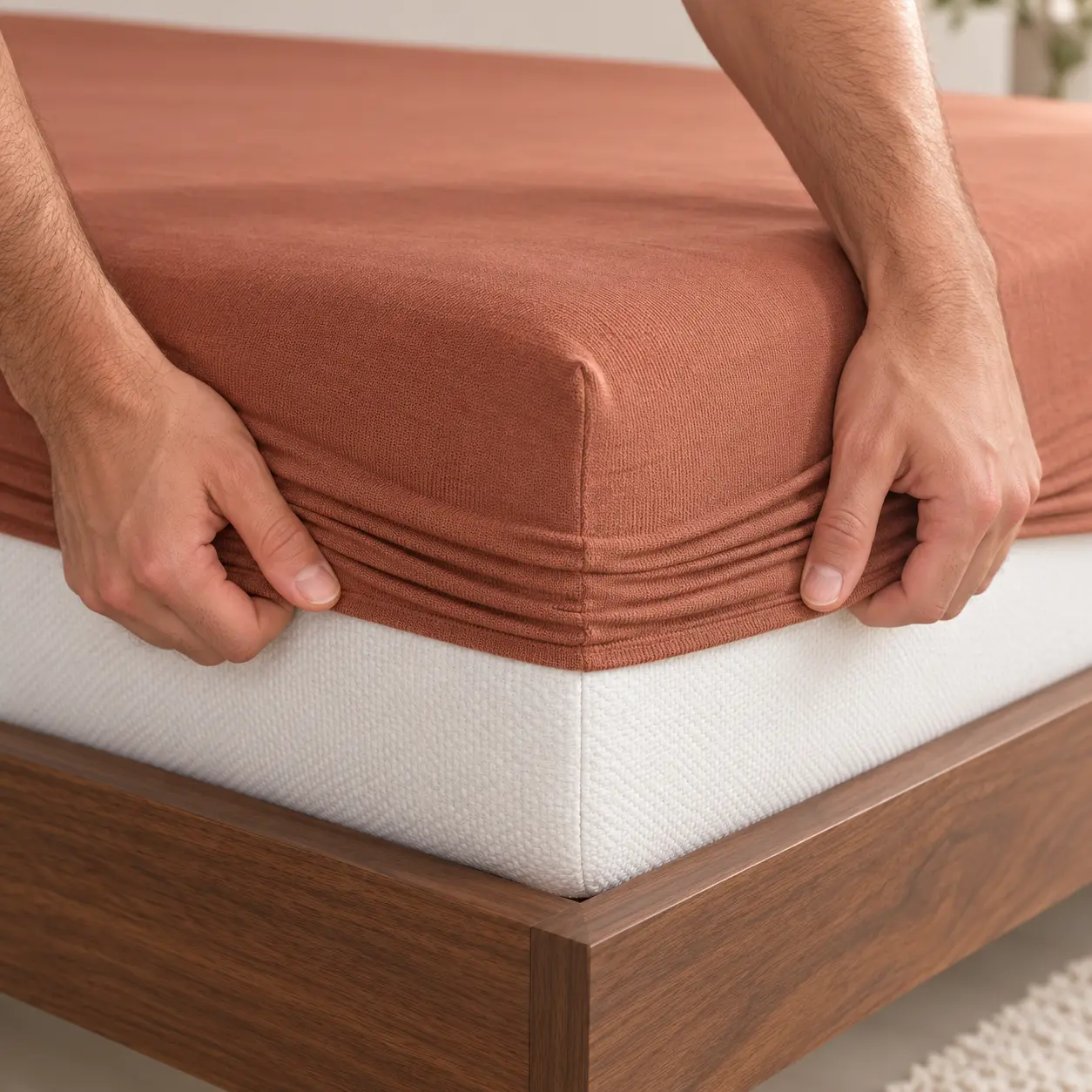Elastic fitted sheet corner detail