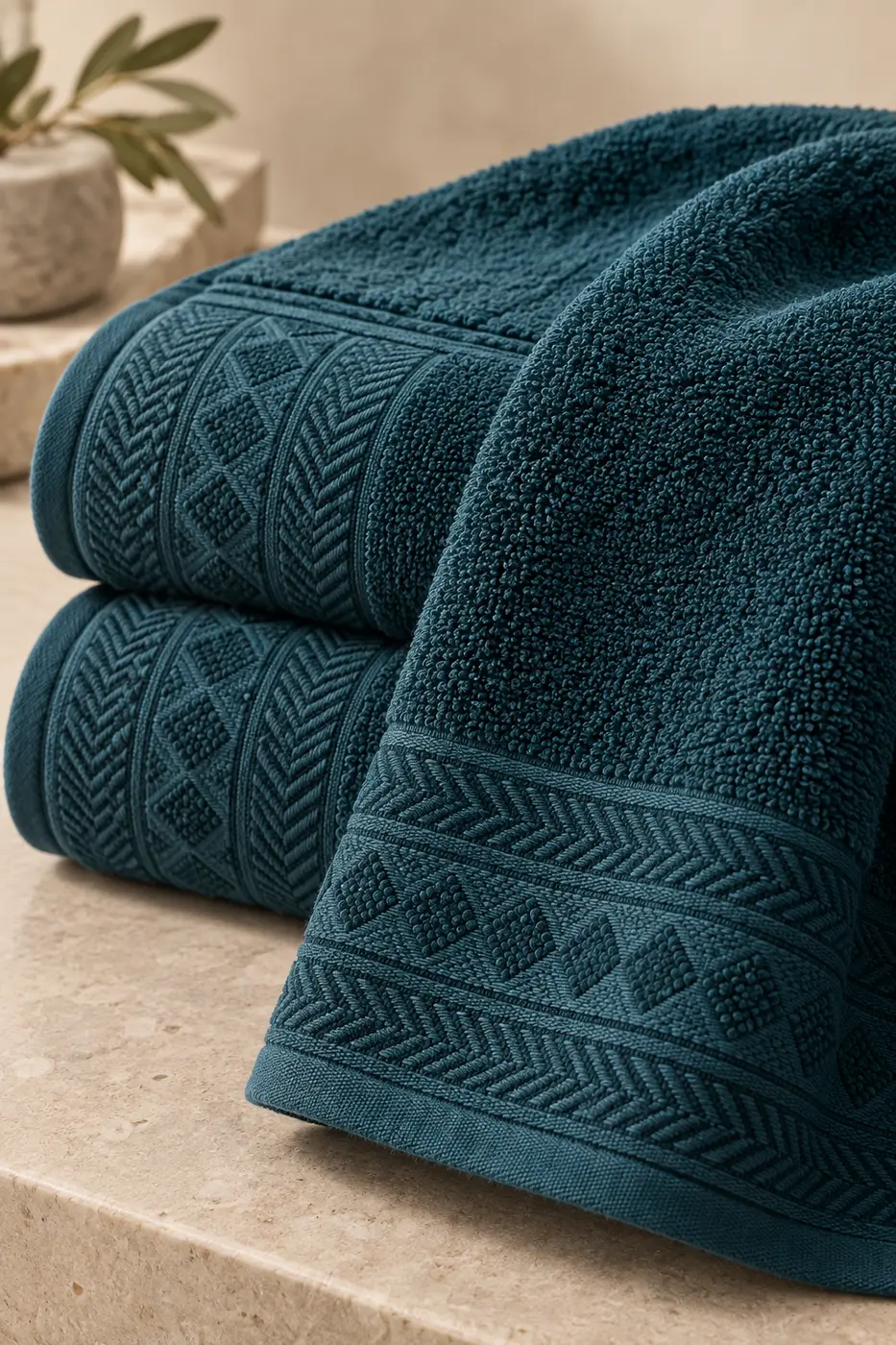 Brand-free teal jacquard towel detail