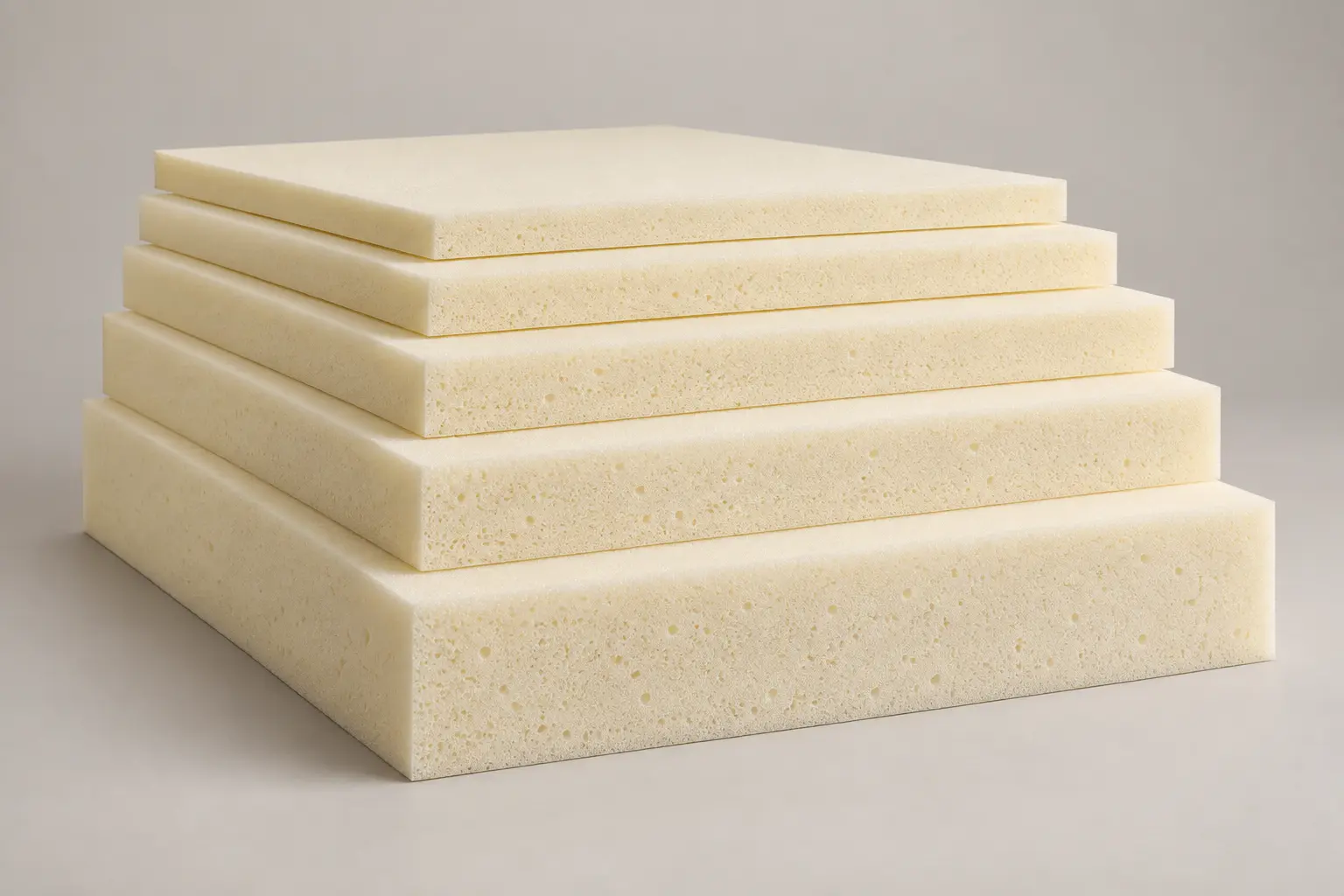 Cut viscoelastic memory foam sheets in different thicknesses for mattress and pillow production