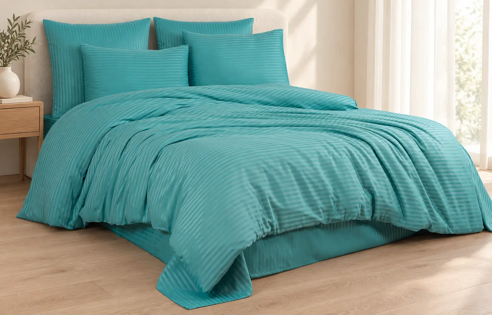 Turquoise striped satin duvet cover set