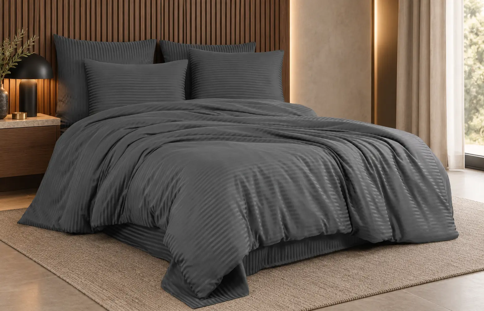 Anthracite hotel-style satin bedding