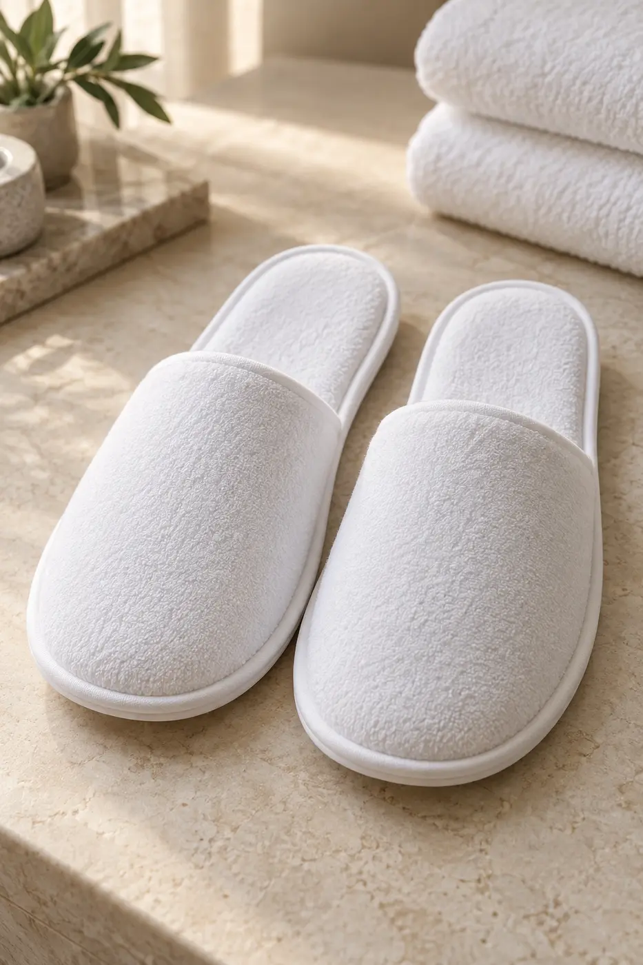 Unbranded white closed-toe hotel slippers
